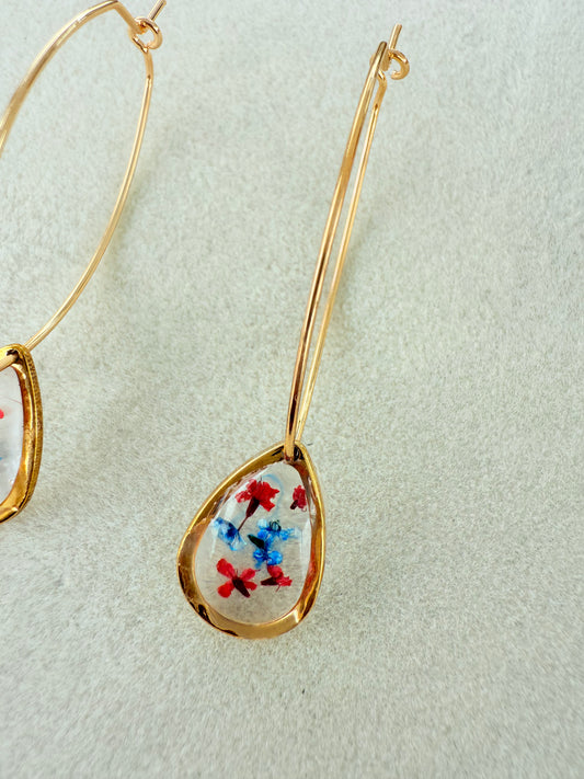 Brittany real flower oval hoops with 14 k gold plated hypoallergenic material