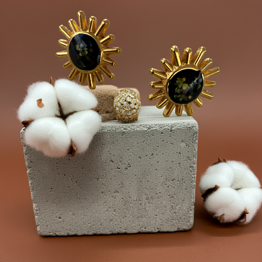 Ash 18k gold plated studs with real flower