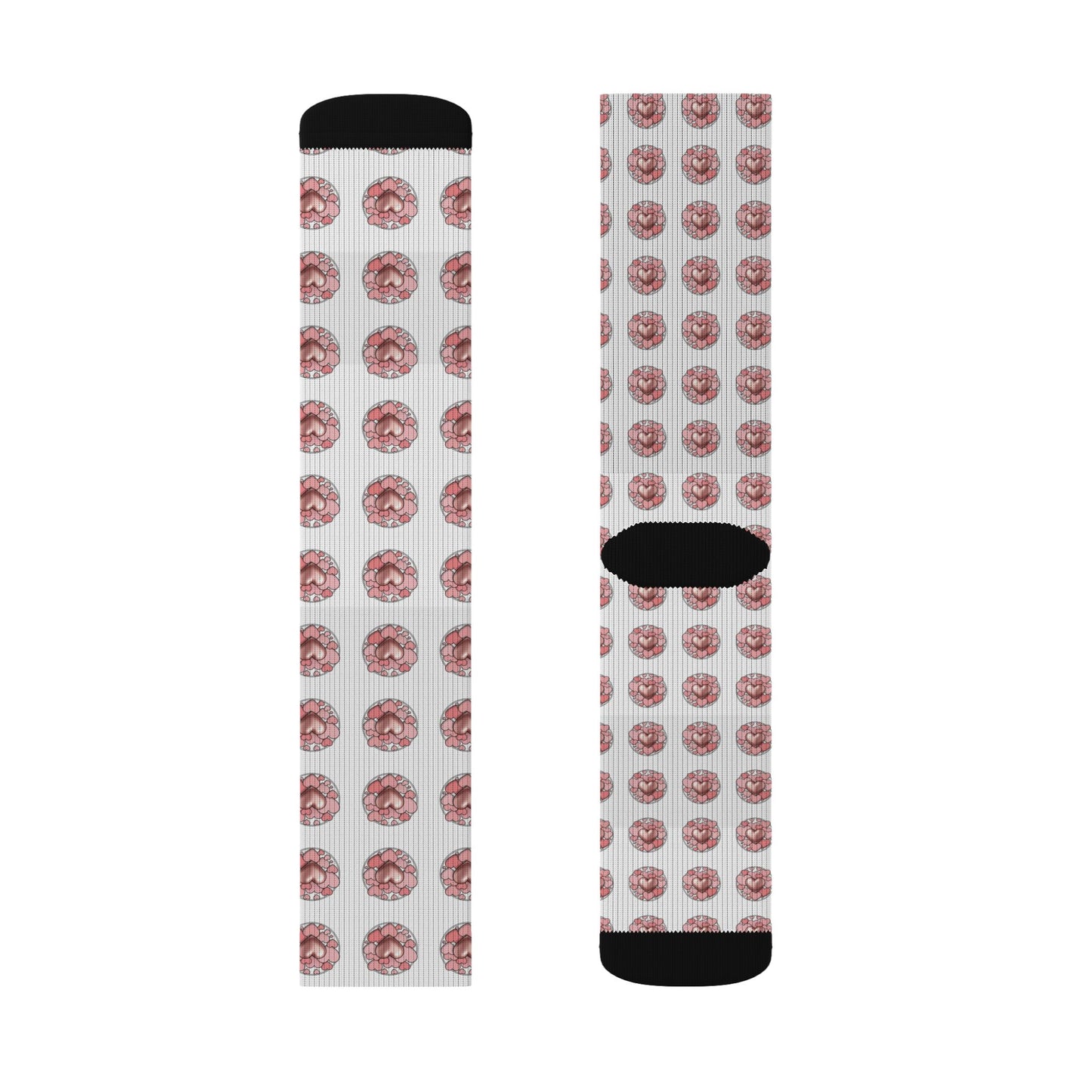 Donut Pattern Sublimation Socks — Pink Glazed Donut Crew Socks