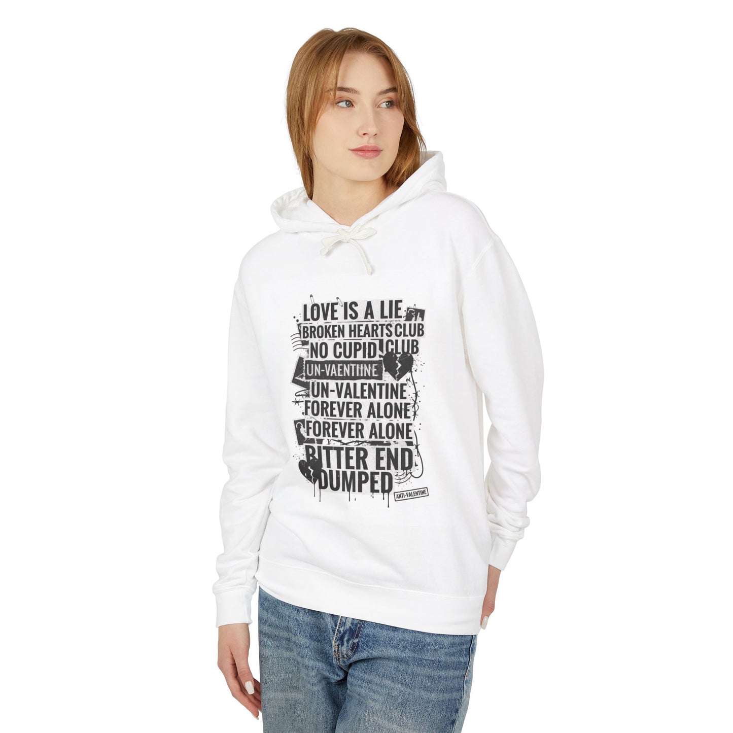 Anti-Valentine Hoodie — 'Love Is a Lie / Forever Alone' Graphic Sweatshirt