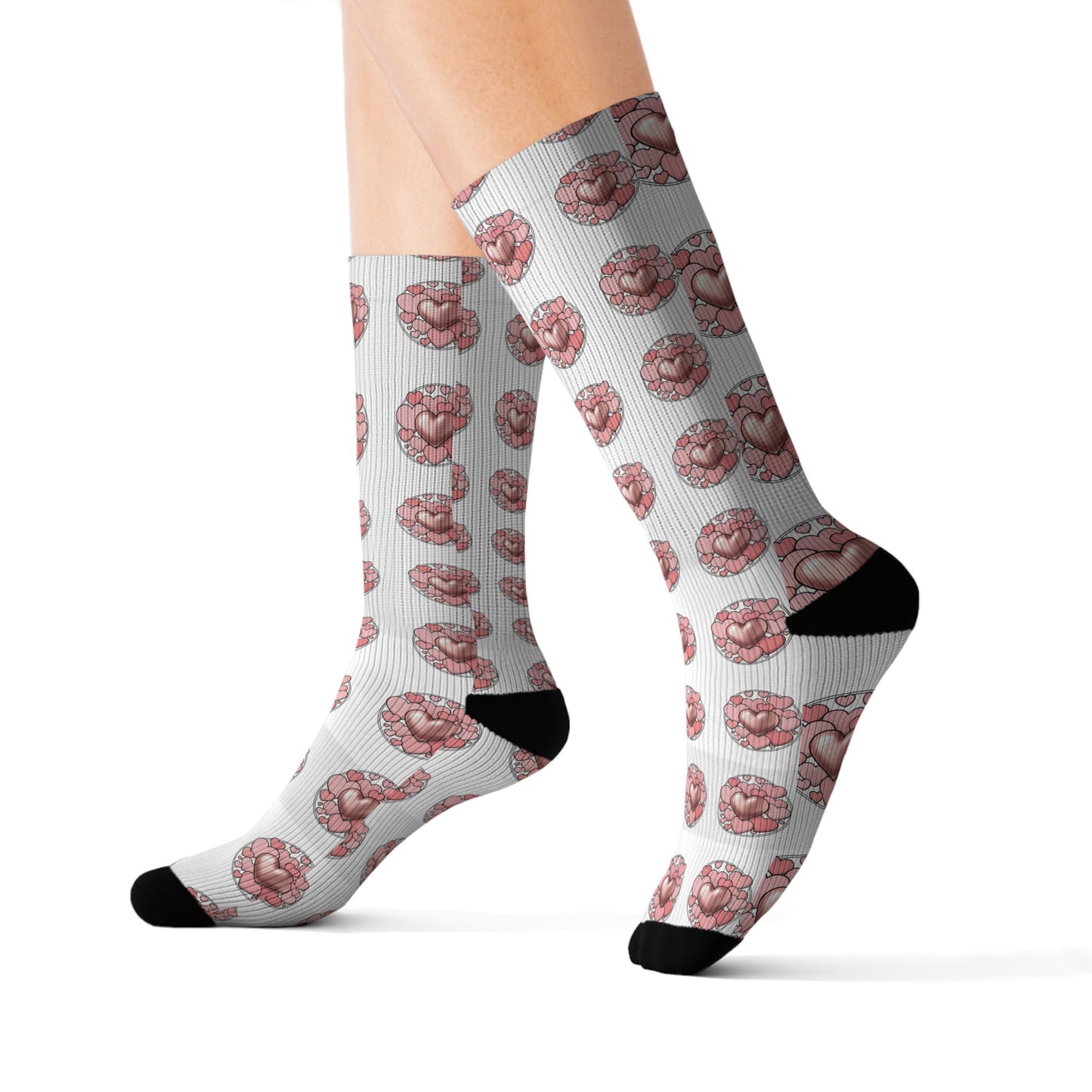 Donut Pattern Sublimation Socks — Pink Glazed Donut Crew Socks