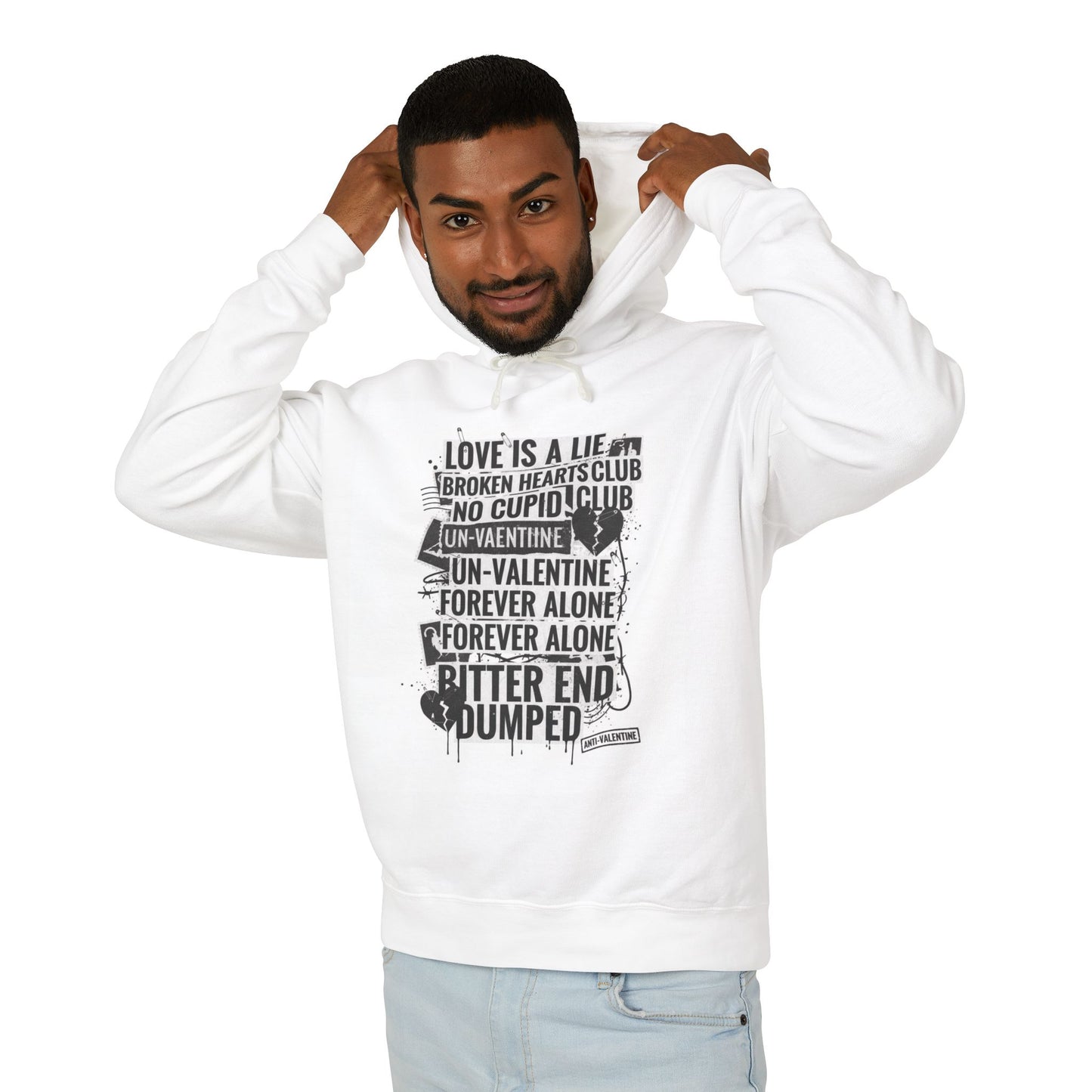 Anti-Valentine Hoodie — 'Love Is a Lie / Forever Alone' Graphic Sweatshirt