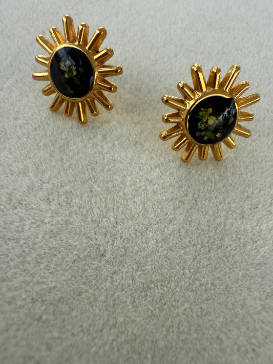 Ash 18k gold plated studs with real flower